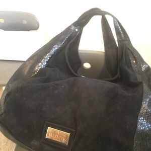 Valentino Black Suede python leather Hobo Bag